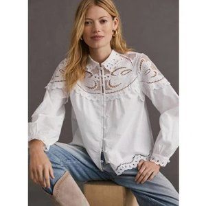 Anthropologie Embroidered Lace Button Down Shirt - Small